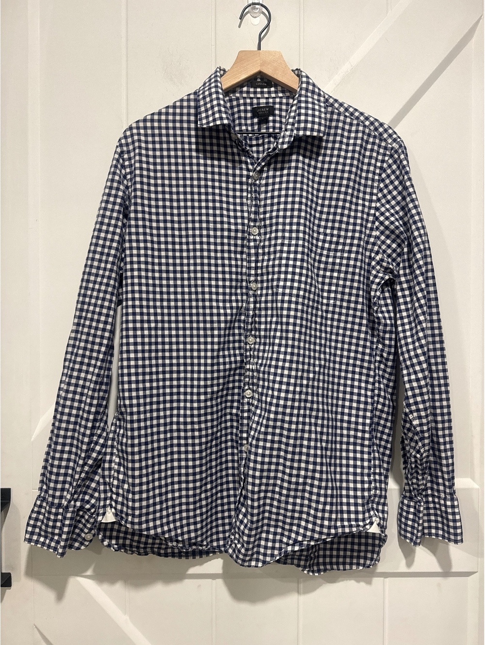 J.Crew Ludlow Blue and White Gingham Check 100% Cotton Shirt, Size Large